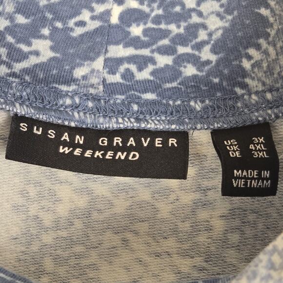 Susan Graver Weekend Tunic Shirt 3X Blue snake Buttery Soft Zip Side Hem Long - Picture 4 of 7